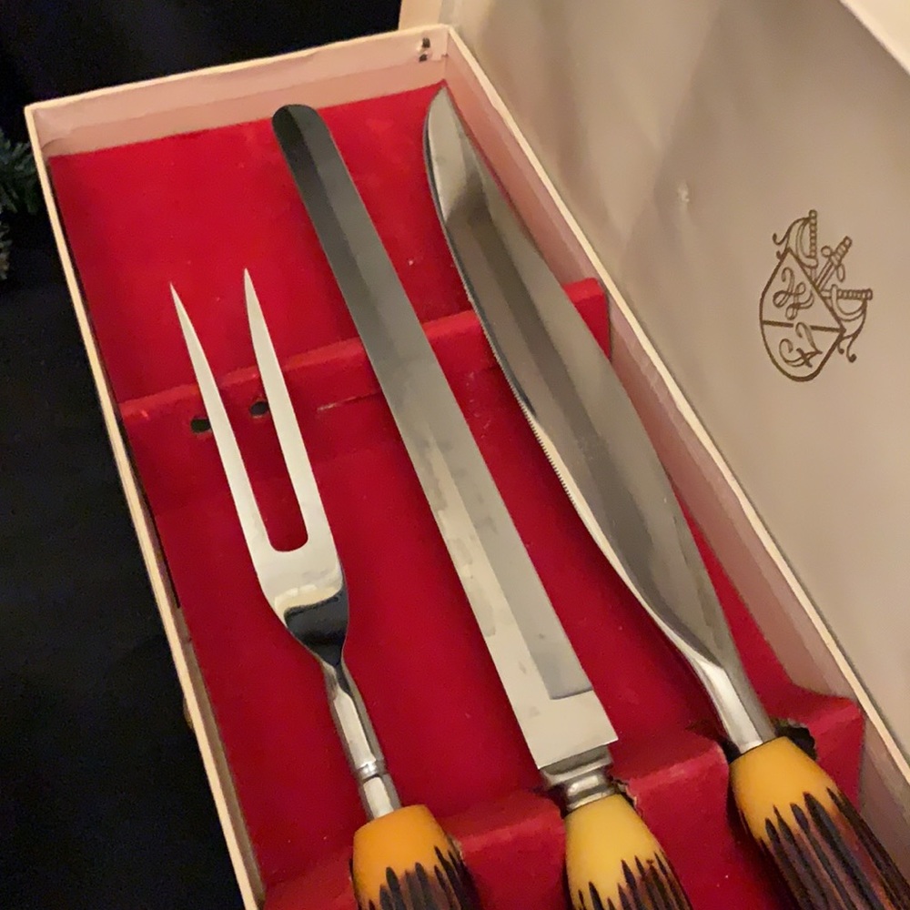 Vintage Moderna Columbia stainless steel and Bakelite 3 piece carving set - Picture 7 of 8